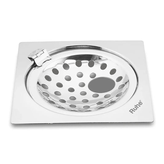 Neon Square Flat Cut Floor Drain (6 x 6 inches) with Hole and Hinged Grating Top