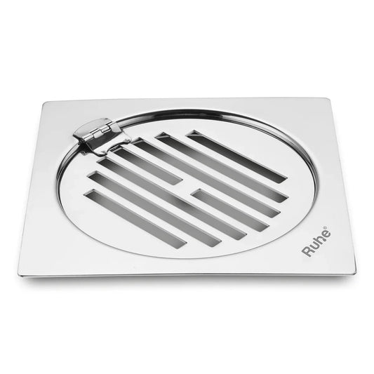 Classic Neon Square Flat Cut Floor Drain (5 x 5 inches) with Hinged Grating Top