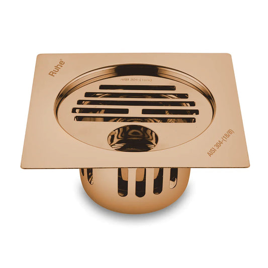 Classic Square Flat Cut Floor Drain in Antique Copper PVD Coating (6 x 6 Inches) with Hole