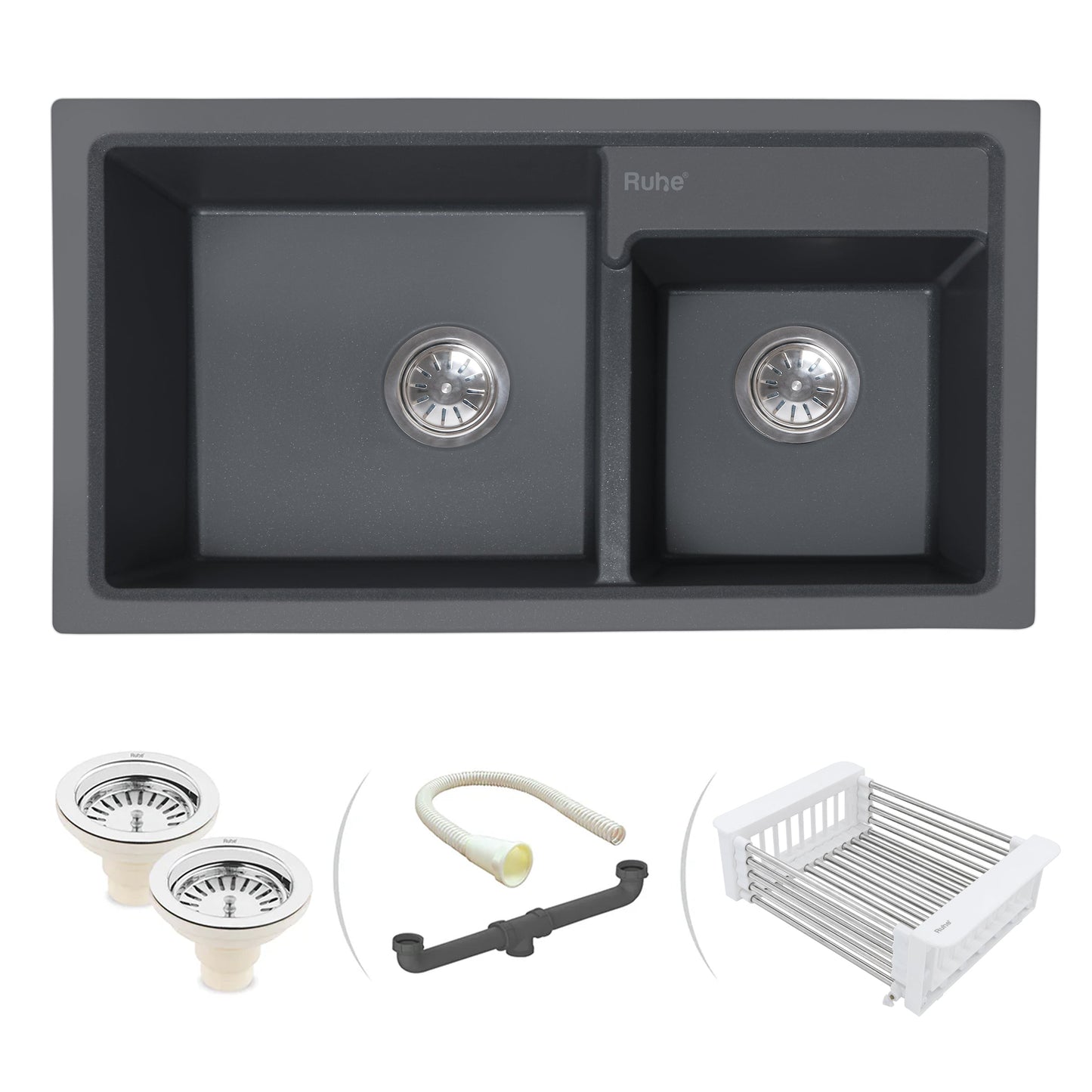Quartz Double Bowl Kitchen Sink (31 x 18 x 9 Inches)