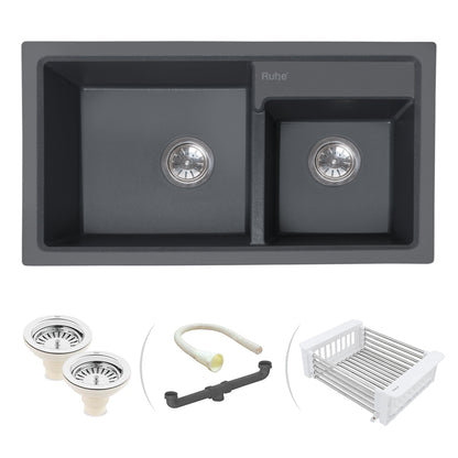 Quartz Double Bowl Kitchen Sink (31 x 18 x 9 Inches)
