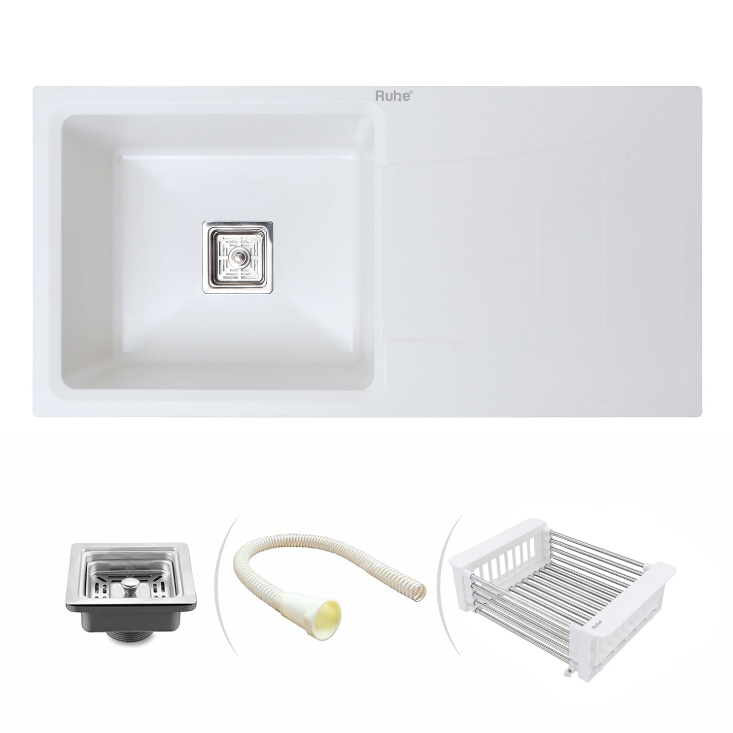Quartz Single Bowl with Drainboard Kitchen Sink (36 x 18 x 9 Inches)