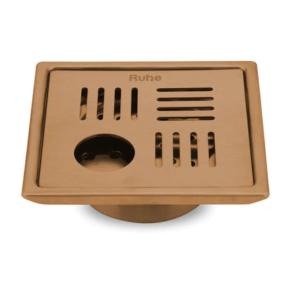 Ruby Square Flat Cut Floor Drain in Antique Copper PVD Coating (6 x 6 Inches) with Hole - by Ruhe