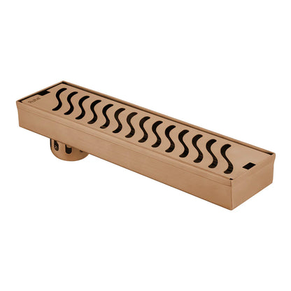 Wave Shower Drain Channel (12 x 3 Inches) Antique Copper PVD Coated - by Ruhe