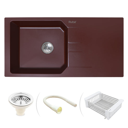 Quartz Single Bowl with Drainboard Kitchen Sink (39 x 20 x 9 Inches)