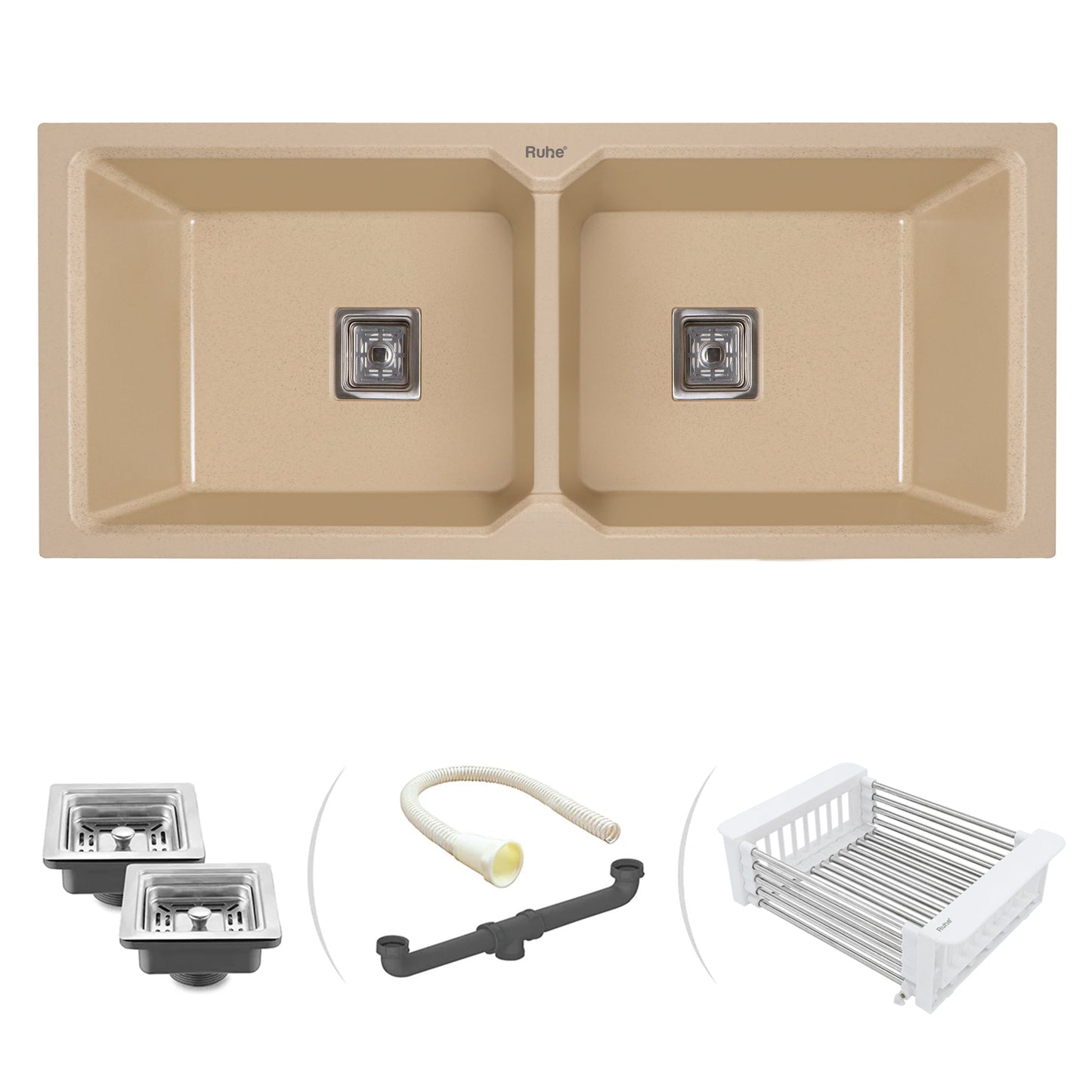 Quartz Double Bowl Kitchen Sink (45 x 20 x 9 inches)