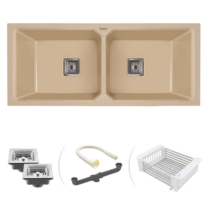 Quartz Double Bowl Kitchen Sink (45 x 20 x 9 inches)