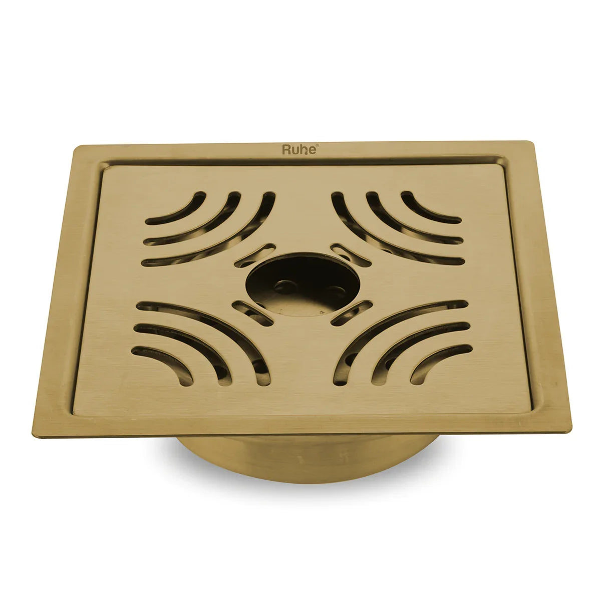Emerald Square Flat Cut Floor Drain in Yellow Gold PVD Coating (6 x 6 Inches) with Hole