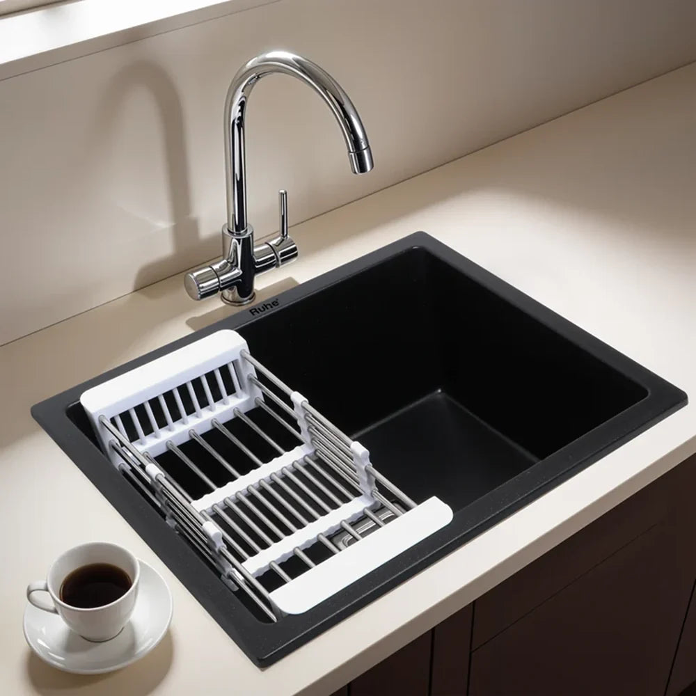 Quartz Single Bowl Black Kitchen Sink (24 x 18 x 9 Inches)