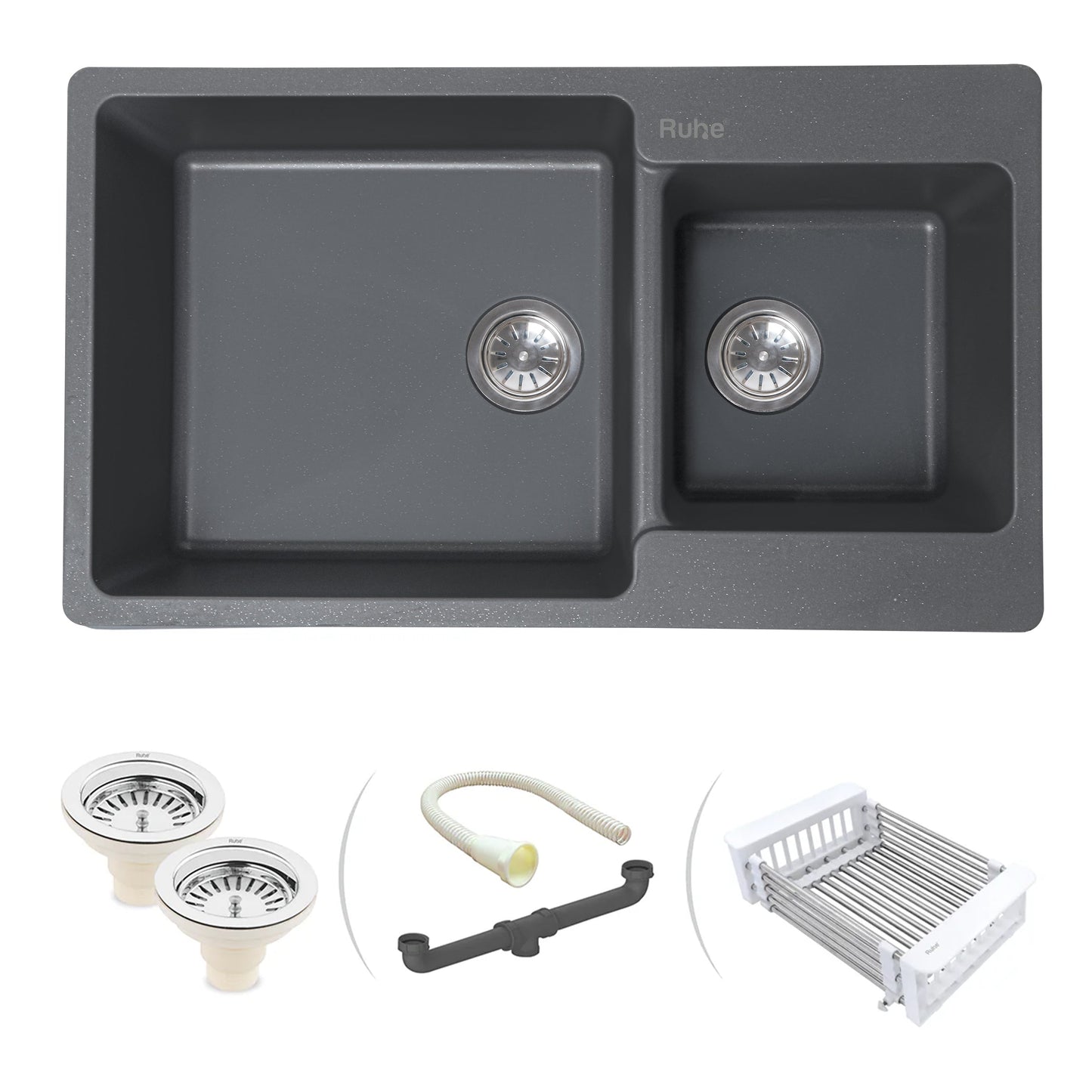Quartz Double Bowl Kitchen Sink (34 x 20 x 9 inches)