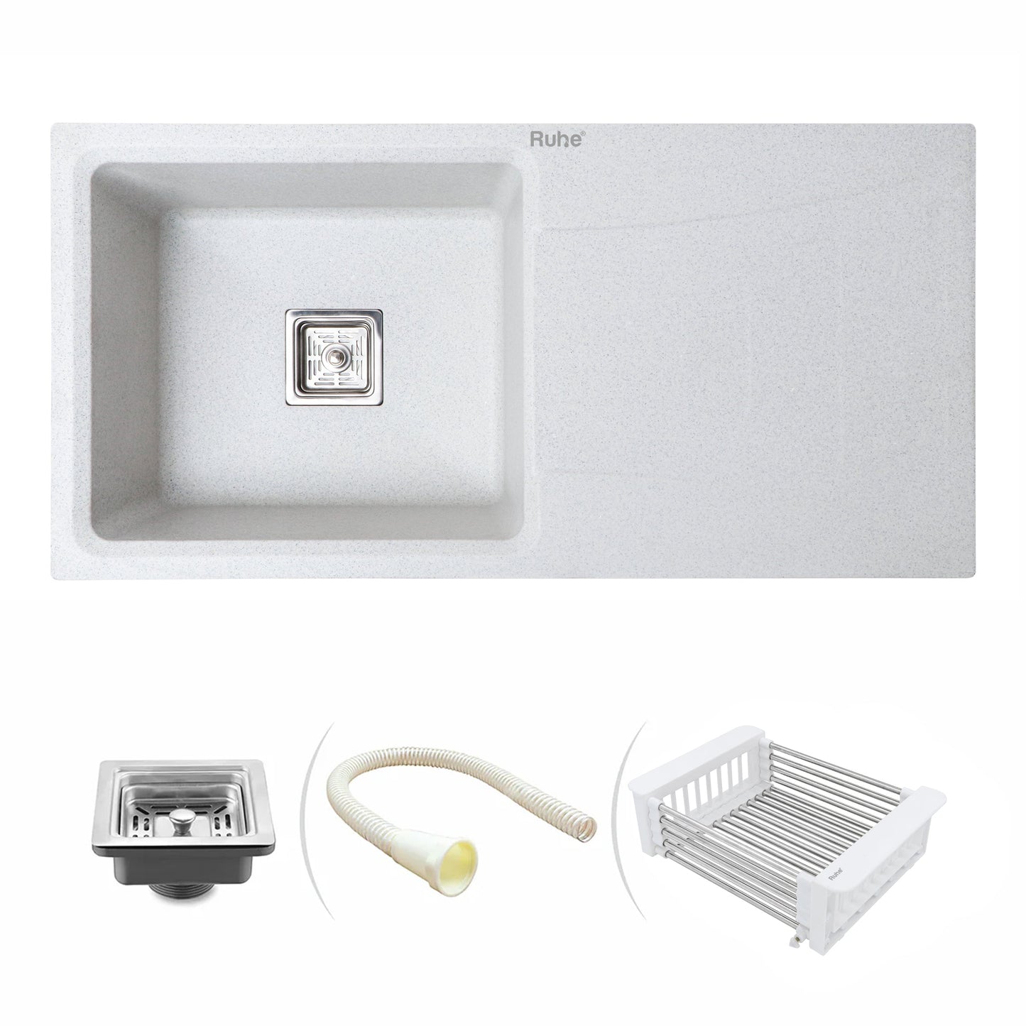 Quartz Single Bowl with Drainboard Kitchen Sink (36 x 18 x 9 Inches)
