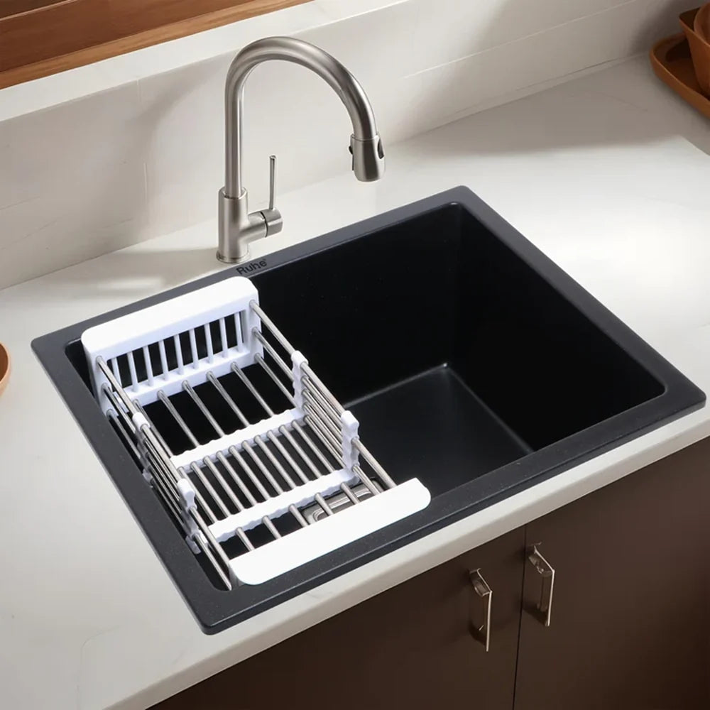 Quartz Single Bowl Black Kitchen Sink (21 x 18 x 9 Inches)