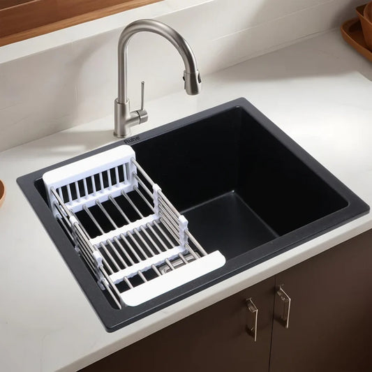 Quartz Single Bowl Black Kitchen Sink (21 x 18 x 9 Inches)