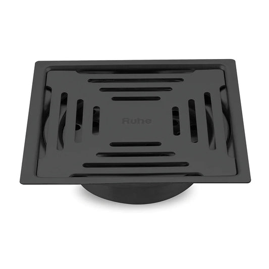 Opal Square Flat Cut Floor Drain in Black PVD Coating (5 x 5 Inches) - by Ruhe