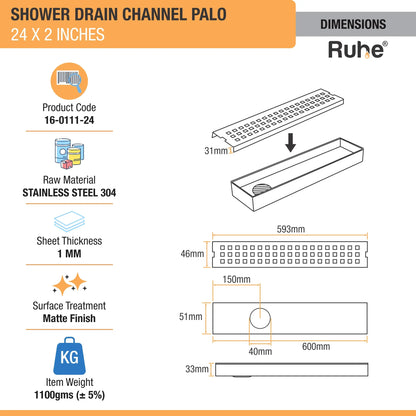 Palo Shower Drain Channel (2 Inches)