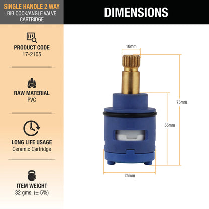 Single Handle 2 Way Bib Tap/Angle Valve Cartridge (Pack of 2) dimensions and size
