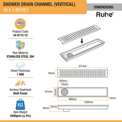 Vertical Shower Drain Channel (4 Inches)