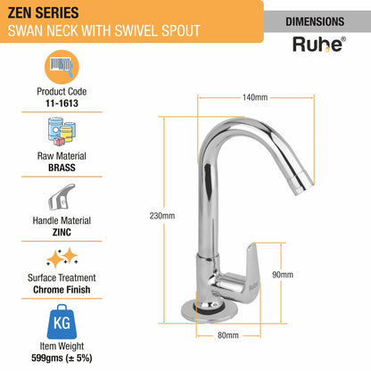 Zen Deck Mount Wash Basin Tap with Round Swivel Spout