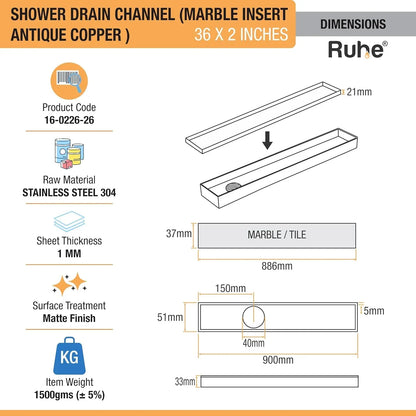 Marble-Insert Shower Drain Channel Coloured (2 Inches)
