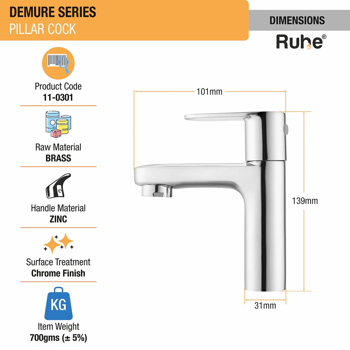 Demure Wash Basin Pillar Tap