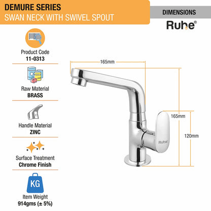 Demure Deck Mount Wash Basin Tap with Small Swivel Spout (7") - by Ruhe