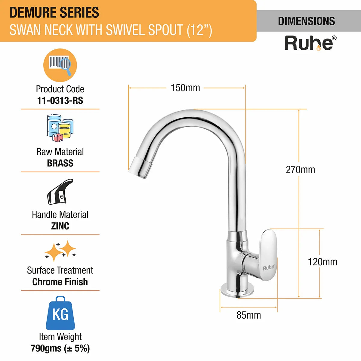 Demure Deck Mount Wash Basin Tap with Swivel Spout