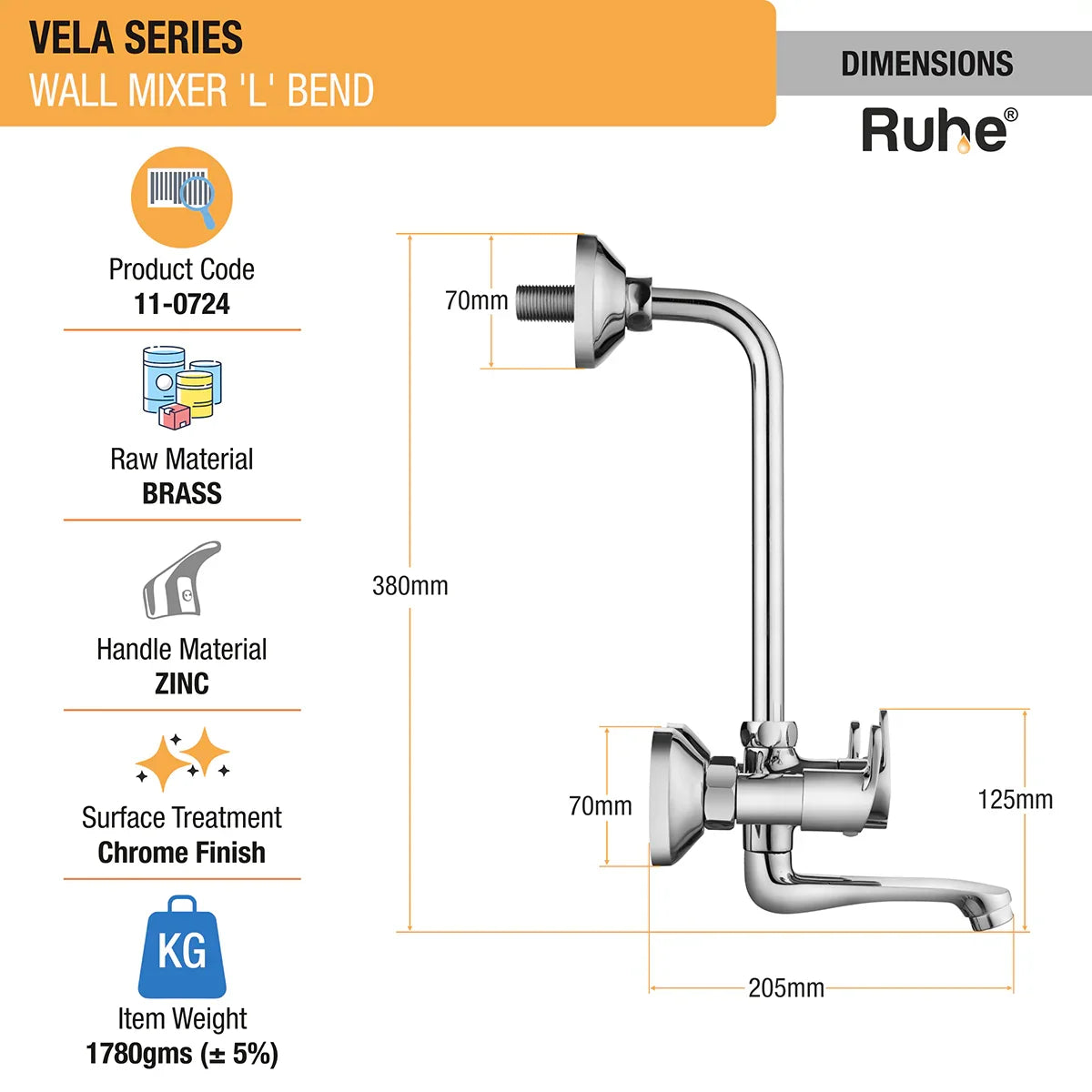 Vela Wall Mixer Tap with L Bend Pipe - by Ruhe