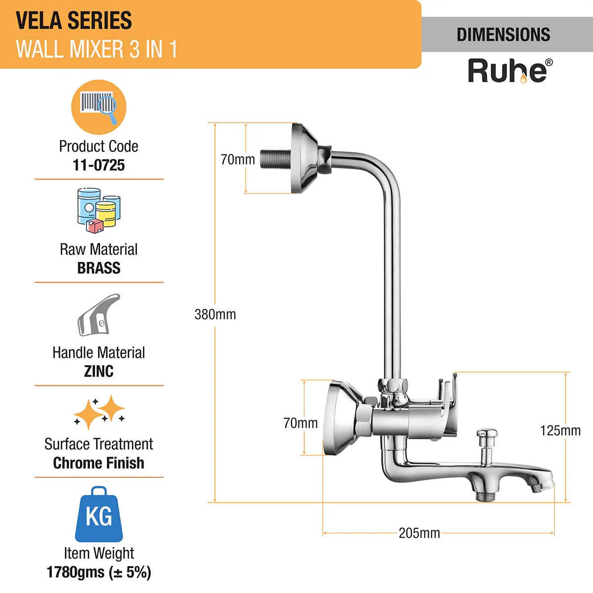 Vela 3-in-1 Wall Mixer Tap - by Ruhe