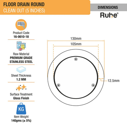 Round Clean Out Floor Drain (5 Inches)