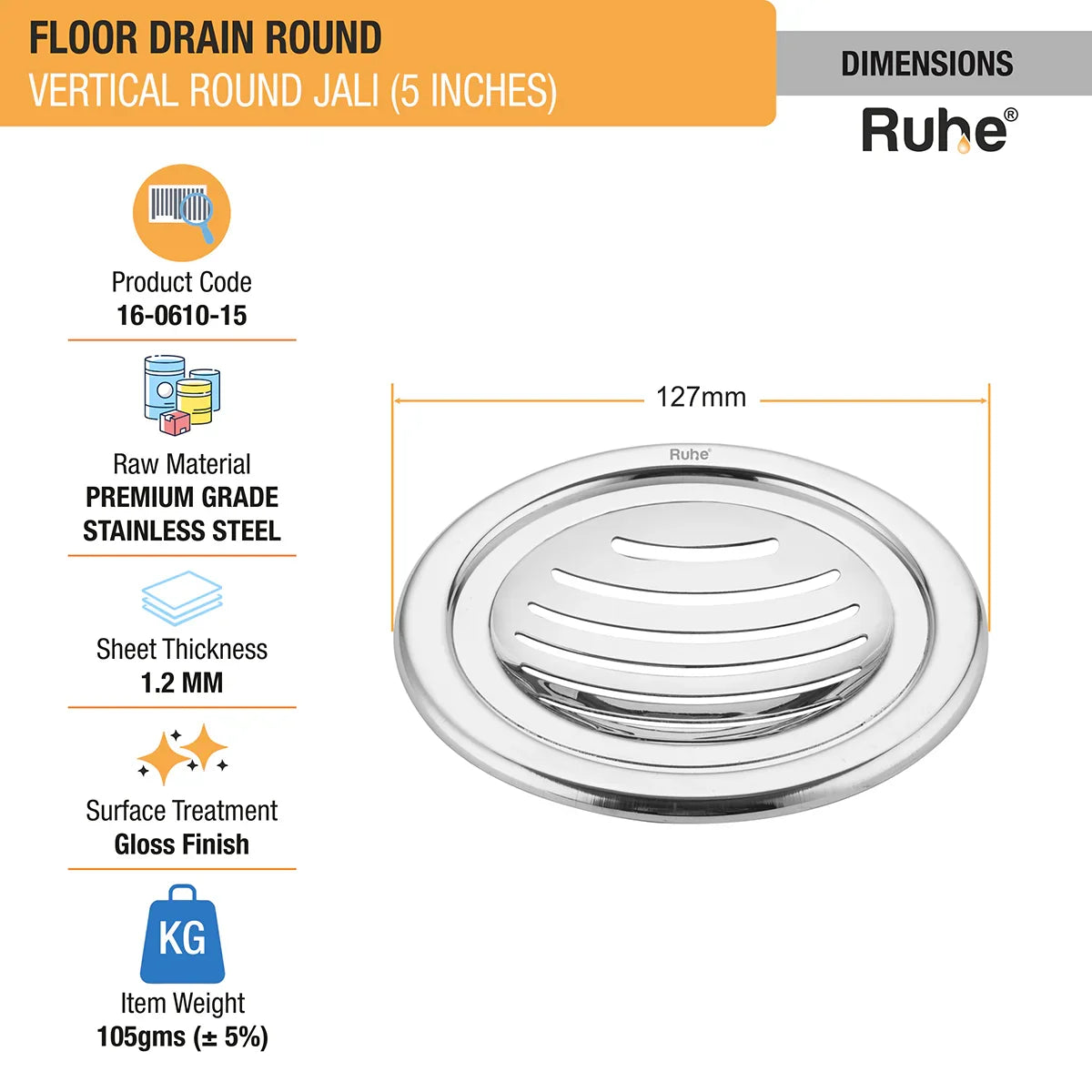 Vertical Round with Collar Floor Drain (5 Inches) (Pack of 2) - by Ruhe