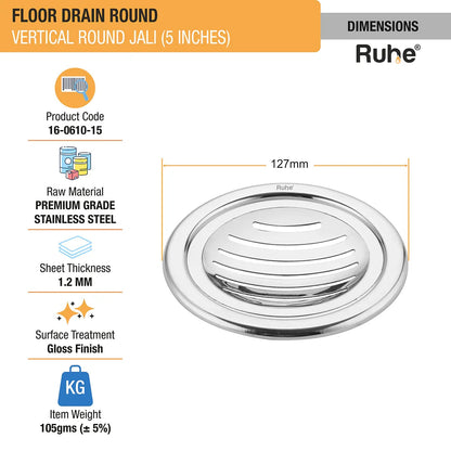 Vertical Round with Collar Floor Drain (5 Inches) (Pack of 2) - by Ruhe