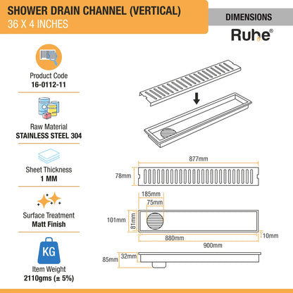 Vertical Shower Drain Channel (4 Inches)