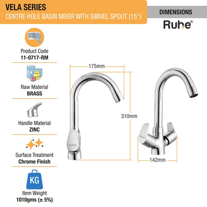 Vela Deck Mount Wash Basin Mixer Tap with Swivel Spout