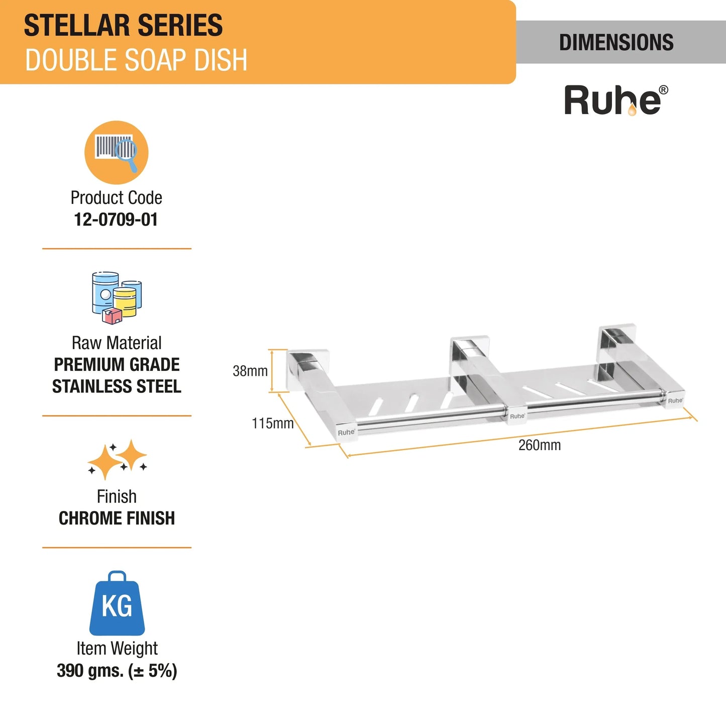 Stellar Stainless Steel Double Soap Dish dimensions and size