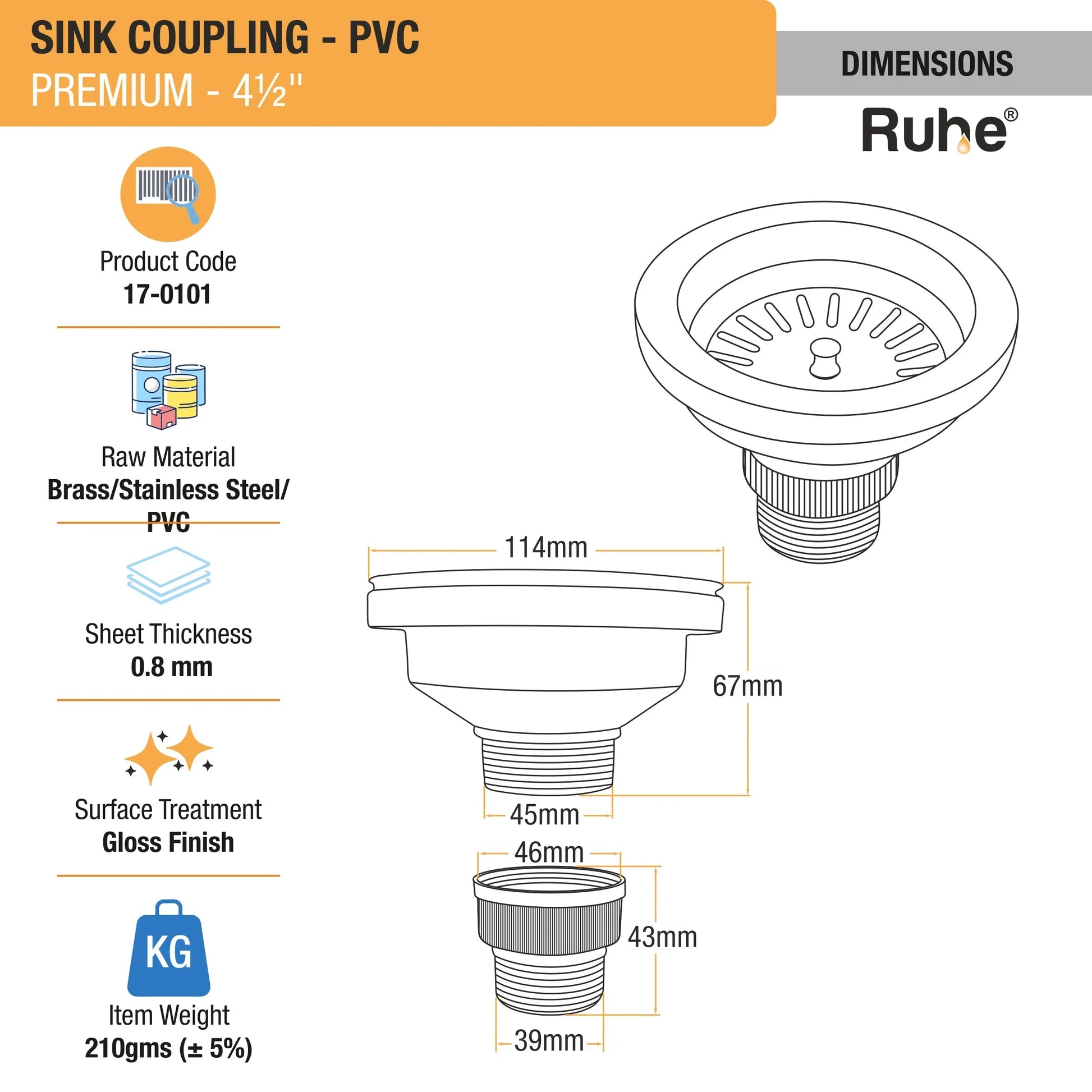 Sink Coupling Premium (4Â½ Inches) dimensions and size