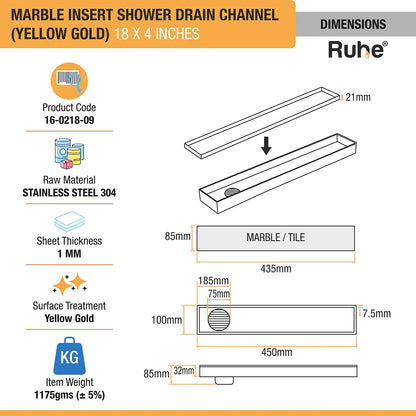 Marble-Insert Shower Drain Channel (4 Inches)