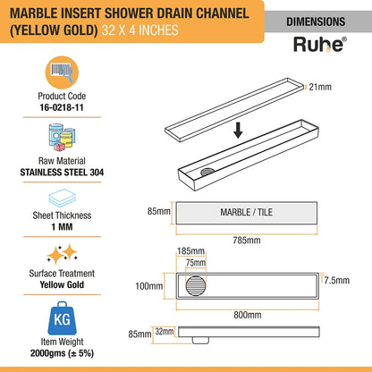 Marble-Insert Shower Drain Channel (4 Inches)