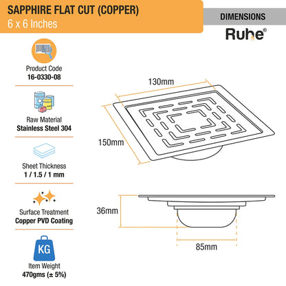 Sapphire Square Flat Cut Floor Drain
