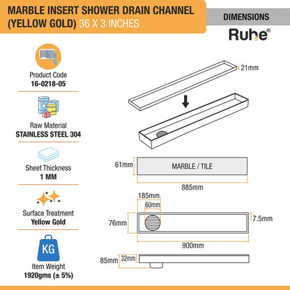 Marble-Insert Shower Drain Channel (3 Inches)