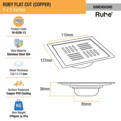 Ruby Square Flat Cut Floor Drain