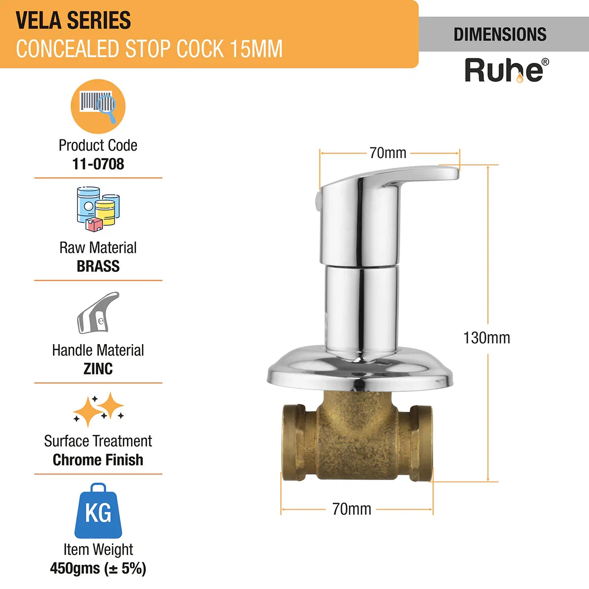 Vela Concealed Stop Valve Brass Faucet (15mm)- by Ruhe