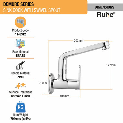 Demure Wall Mount Kitchen Sink Tap with Swivel Spout