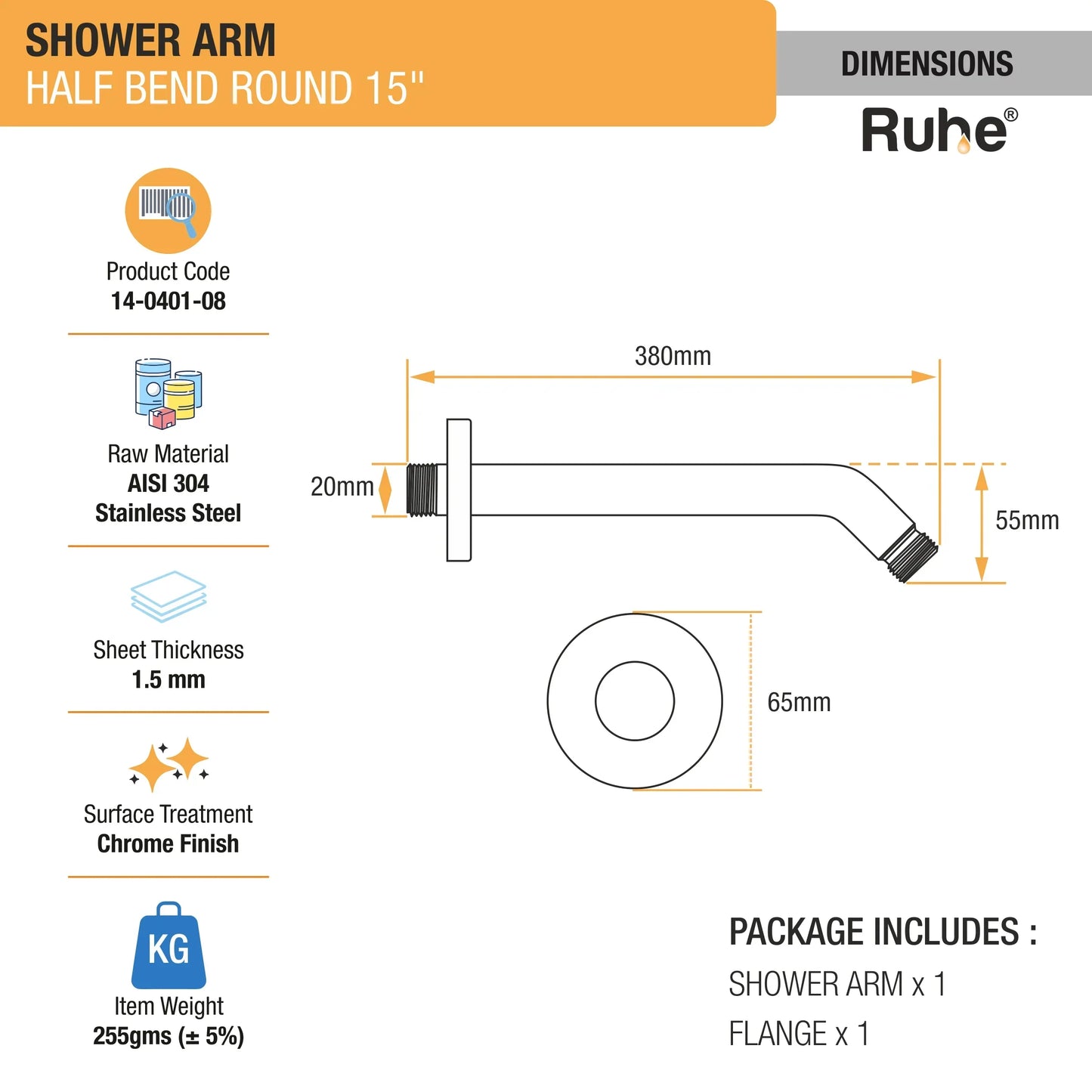 Round Half Bend Shower Arm