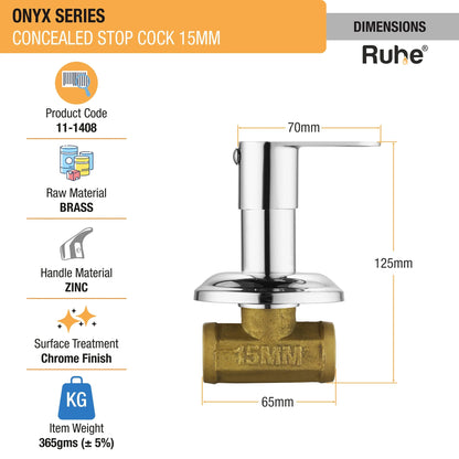Onyx Concealed Stop Valve Brass Faucet (15mm) dimensions and size