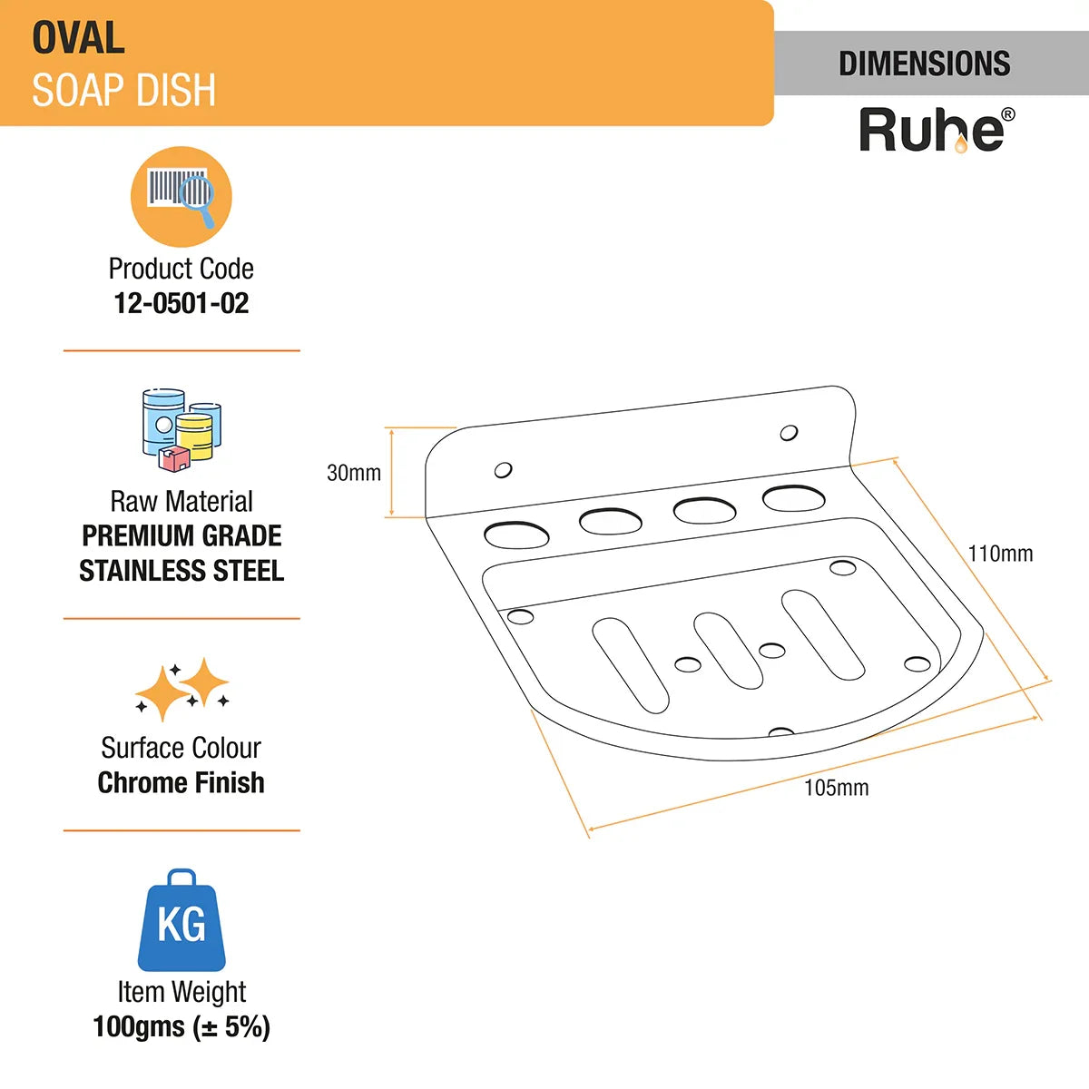 Oval Stainless Steel Soap Dish dimensions and size