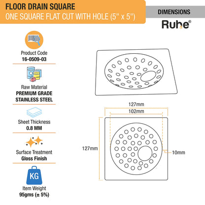 One Square Flat Cut Floor Drain