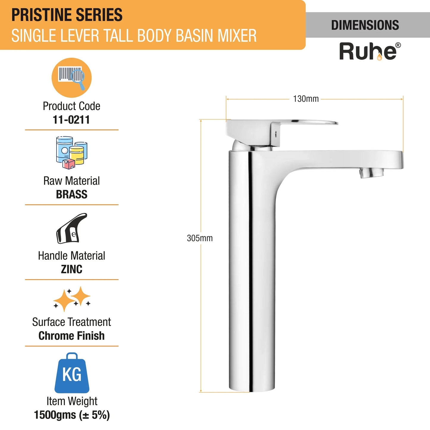 Pristine Single Lever Deck-mount Tall Body Wash Basin Mixer Tap - by Ruhe