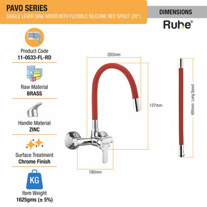 Pavo Single Lever Wall-mount Kitchen Sink Mixer Tap with Coloured Silicone Spout