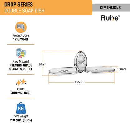 Drop Stainless Steel Double Soap Dish dimensions and sizes