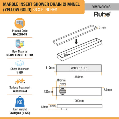Marble-Insert Shower Drain Channel 5 inches